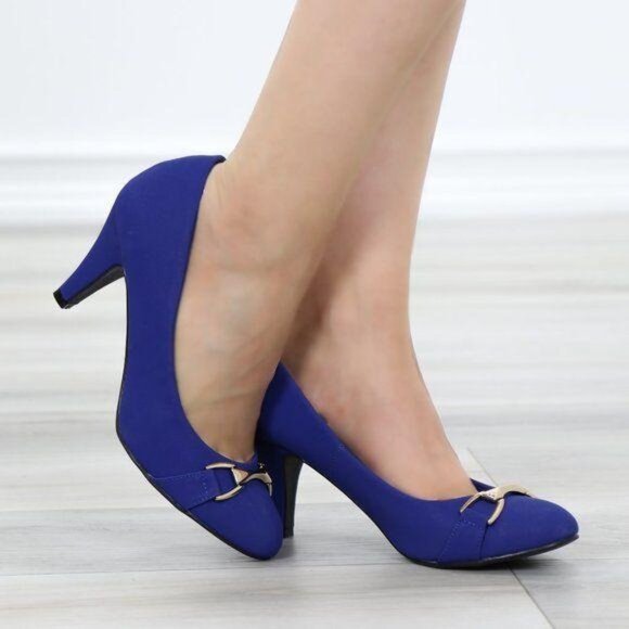 Blue Vintage Style Round Toe Comfort Pumps - Picture 1 of 11